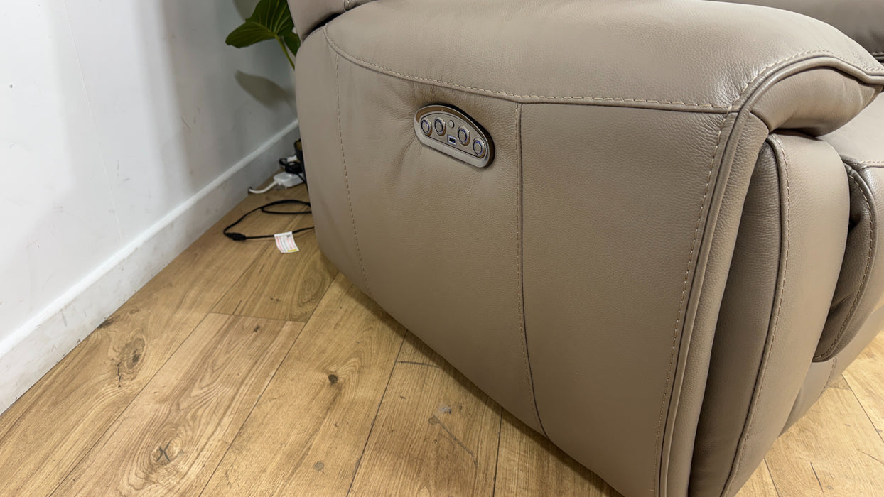 Sofology Radleigh Leather Chair Power Recliner/Headrest in Trusty Soft Sheen Taupe