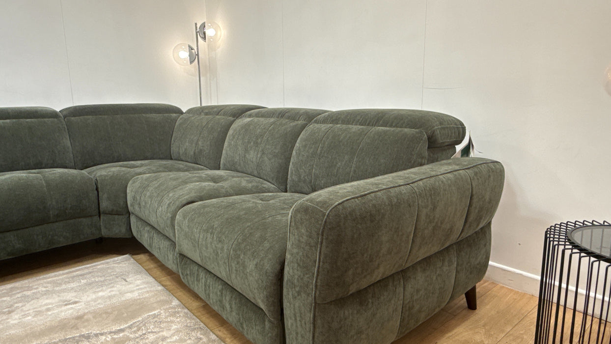 Sofology Jax Fabric Chaise 1.5 Corner 3 Power Recliner/Headrest with Storage in Relaxed Chenille Pine