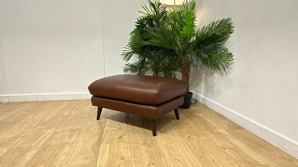 Sofology Adler Leather Designer Footstool in Relaxed Soft Brown