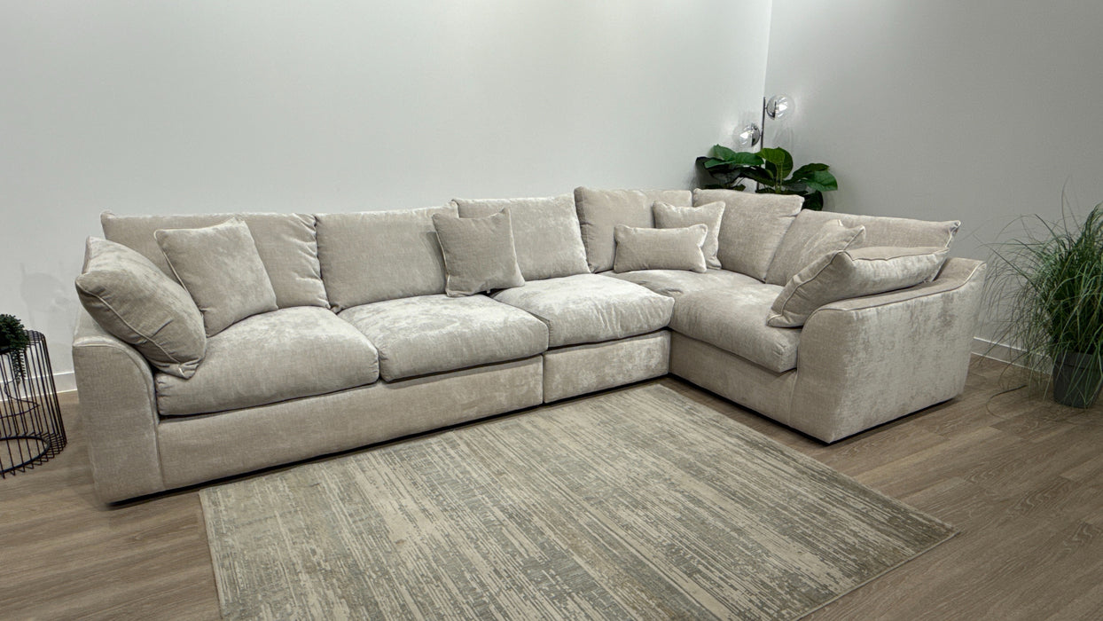 Sofology Georgio Fabric 3 Corner 1 Feather Flex Seats in Luxe Chenille Oyster Mix