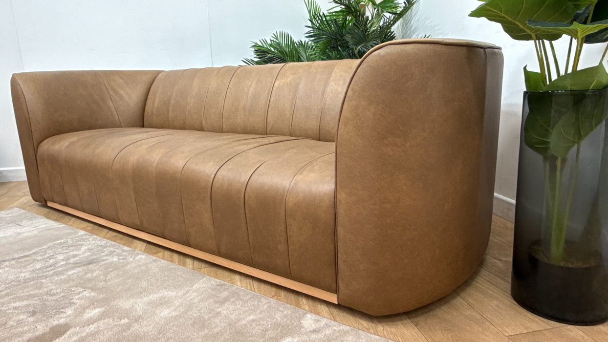 Sofology Fitzrovia Leather 4 Seater in Relaxed Natural Grain Tan Mix With Trim