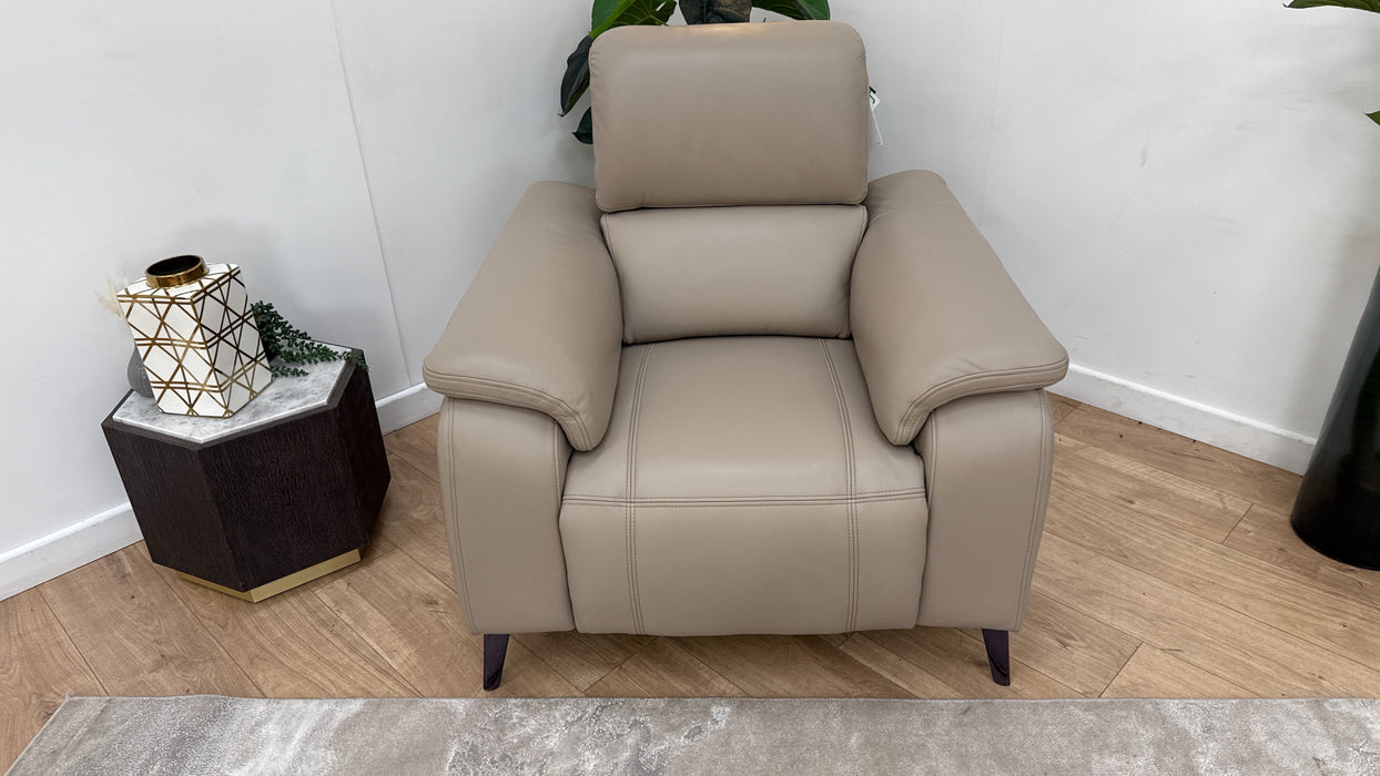 Sofology Bailey Leather Chair Power Recliner/Headrest in Trusty Embossed Stone