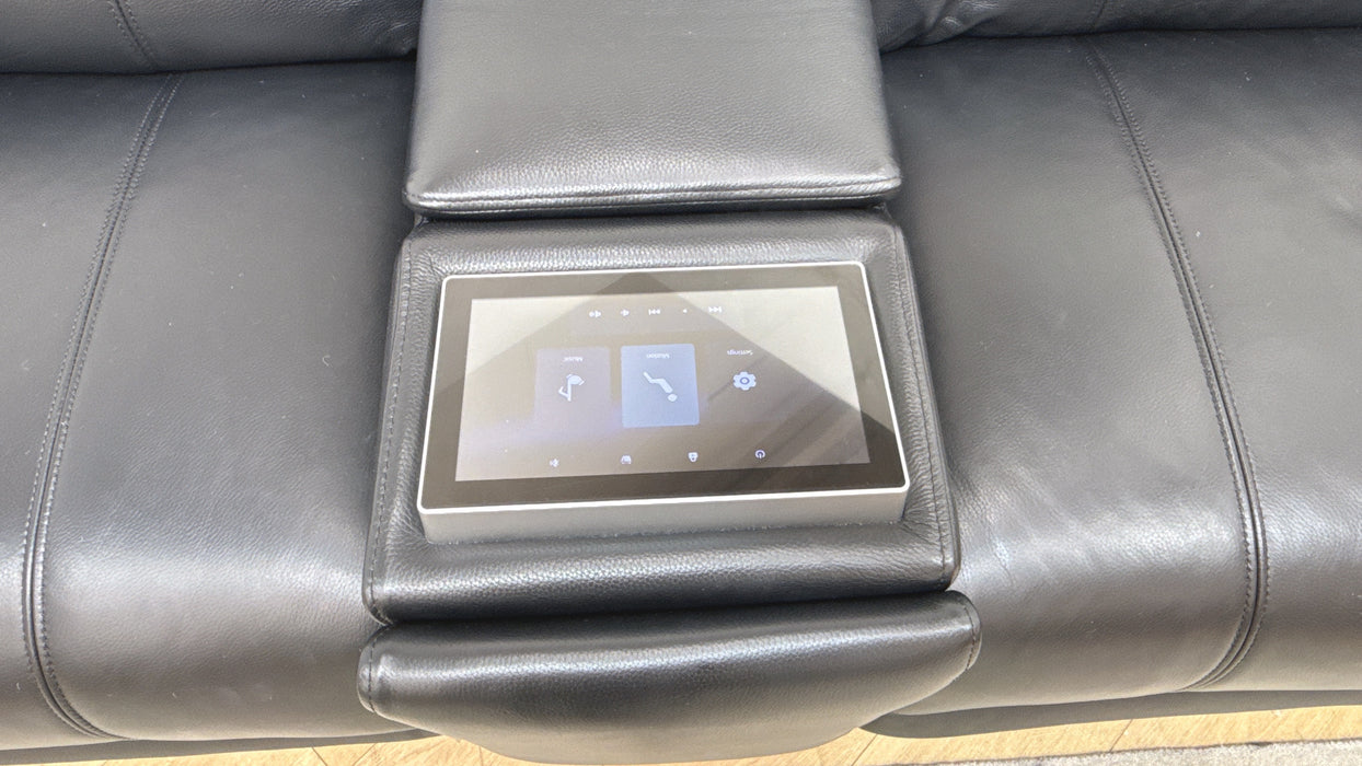 Sofology Allure Leather 2.5 Seater Screen Console Power Recliner/Headrest Heated Seats Lumbar Speakers in Trusty Embossed Jet Black