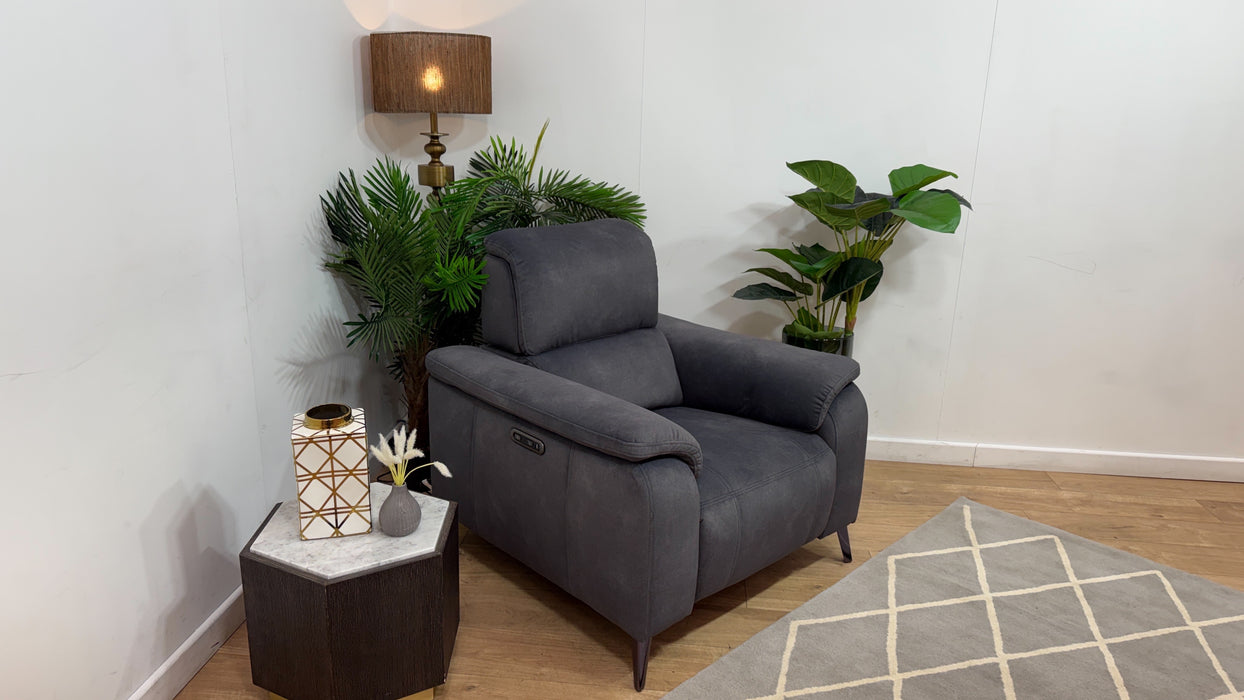 Sofology Bailey Fabric Chair Power Recliner/Headrest in Lifestyle Flecked Charcoal