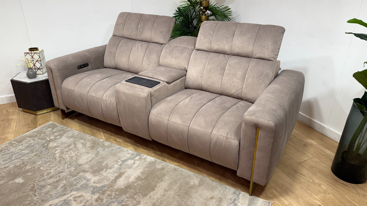 Sofology Paramount Fabric 2.5 Seater Console Power Recliner/Headrest Speakers in Lifestyle Flecked Nutmeg