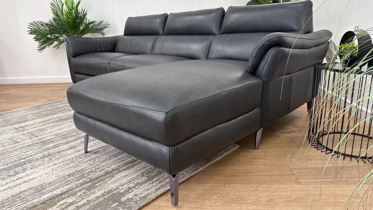 Sofology The Missouri 3 Seater Chaise Sofa in Trusty Sheen Leather Navy