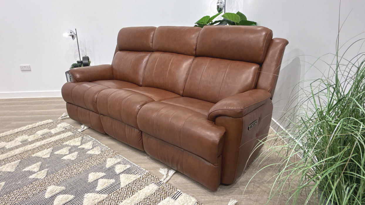 Sofology Gracie Leather 3 Seater Power Recliner/Headrest Heated Seats in Trusty Sheen Butterscotch
