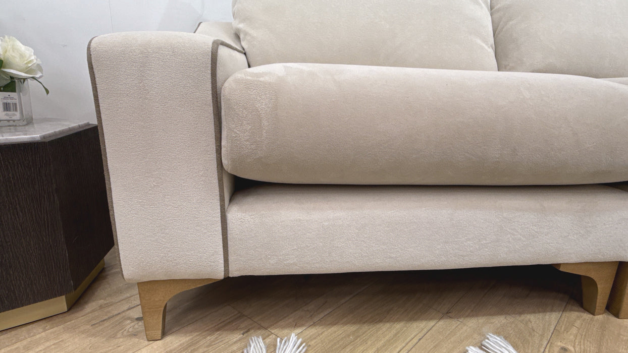 Sofology Wildwood Fabric 4 Seater Chaise in Soft Sherpa Natural Contrast Piping Mix