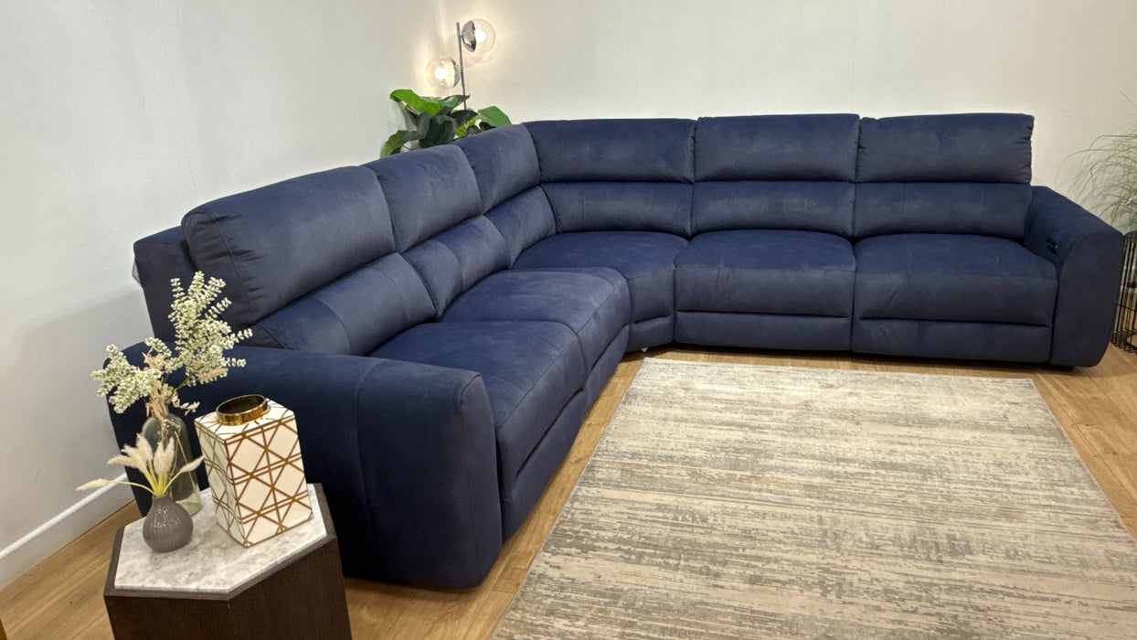 Sofology Portofino Fabric 3 Corner 3 Power Recliner/Headrest in Lifestyle Flecked Navy