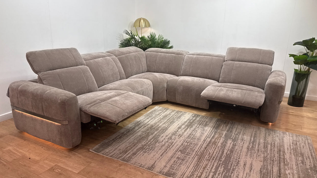 Sofology Lumiere Fabric 3 Corner 3 Power Recliner/Headrest in Relaxed Chenille Nutmeg