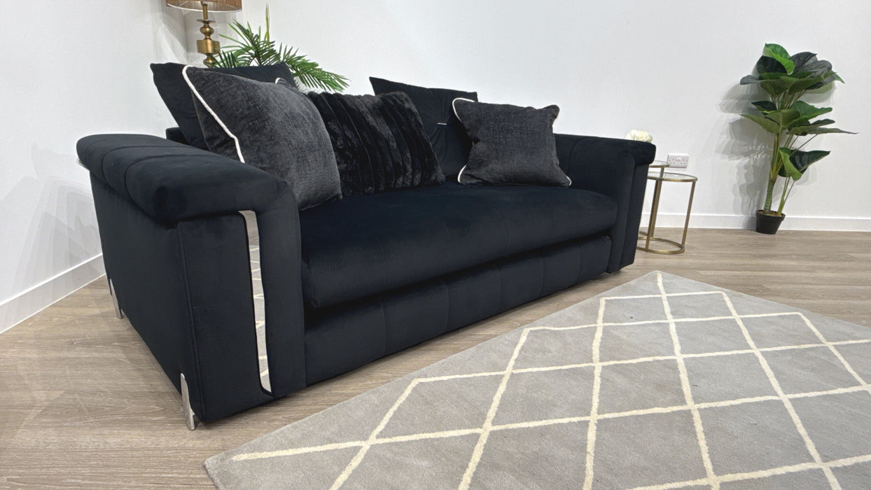 Sofology Oscar Fabric 2 Seater Silver Trim in Super Matt Velvet Black Mix