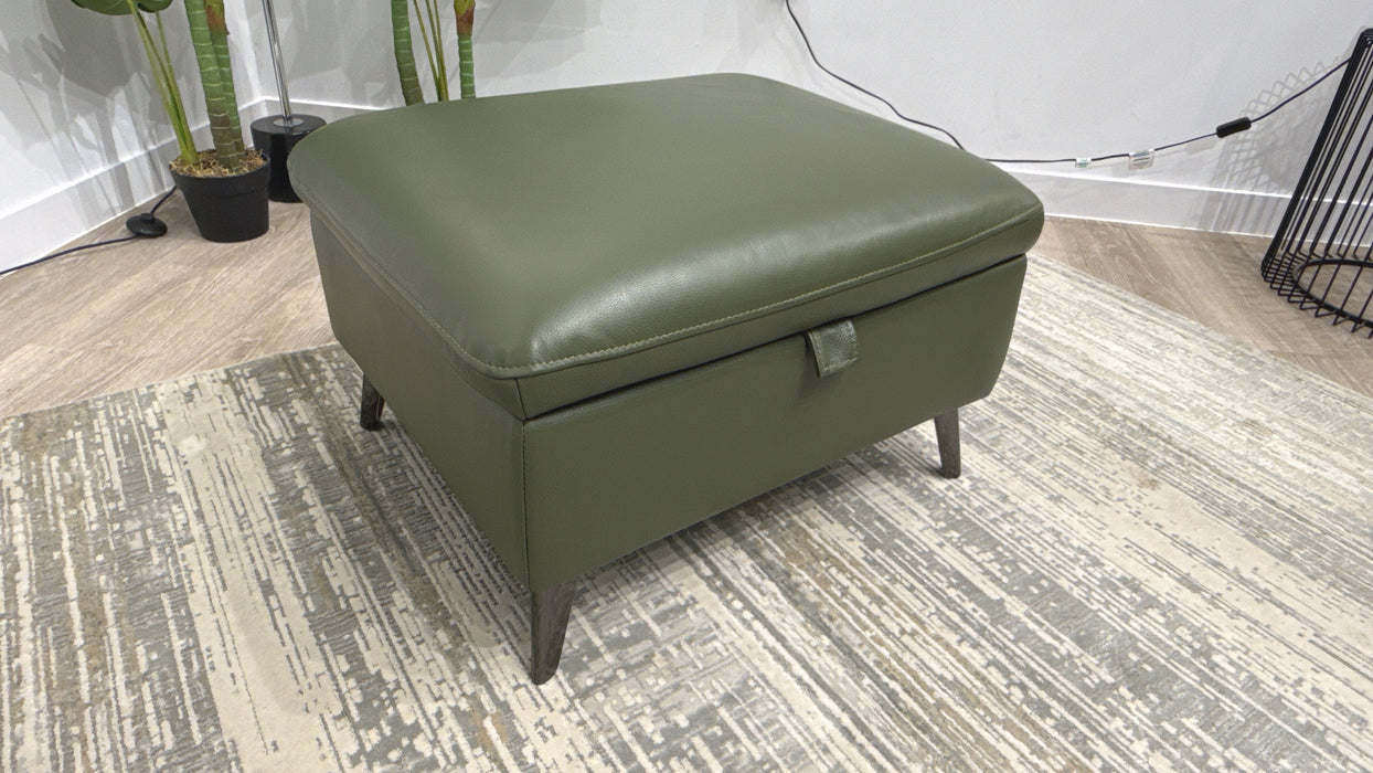 Sofology Jax Leather Designer Footstool in Trusty Embossed Dark Olive