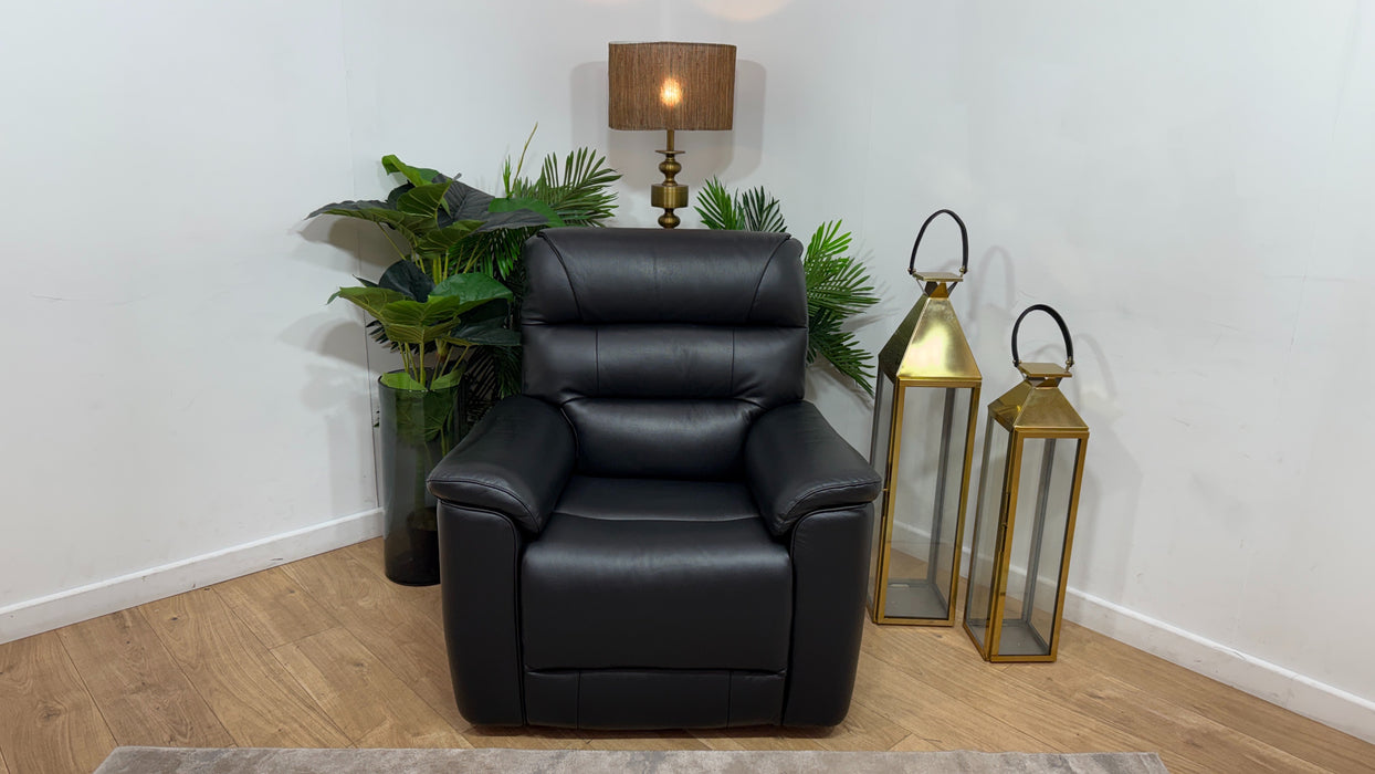 Sofology Cleveland Leather Chair Power Recliner in Trusty Embossed Jet Black