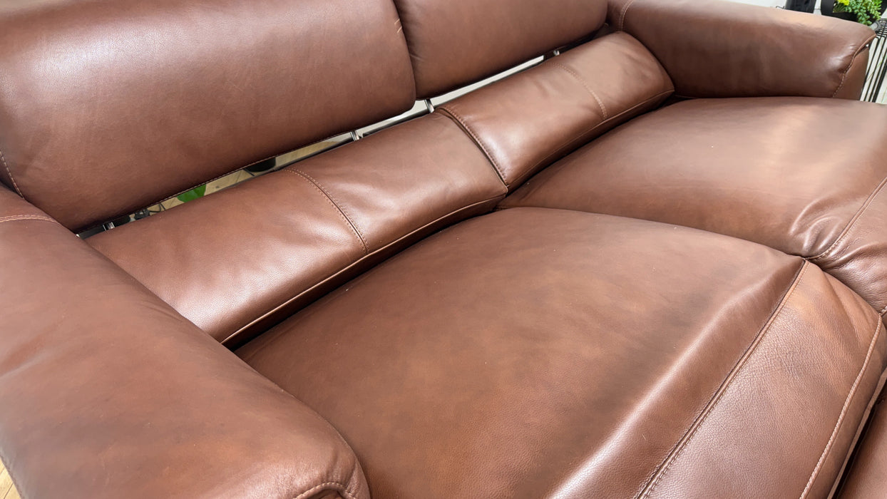 Sofology Illinois Leather 3 Seater Power Recliner/Headrest in Relaxed Soft Brown