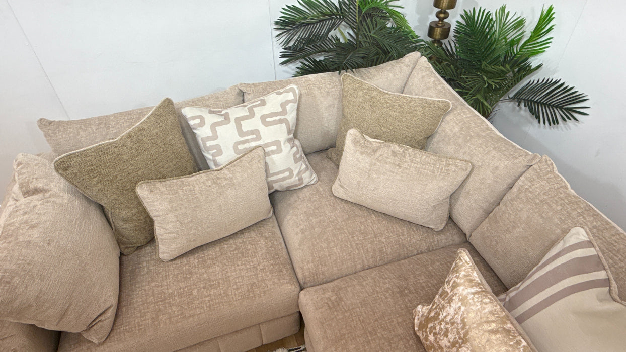 Sofology Westwood Fabric 1 Corner 3 Gold Trim in Teddy Chenille Natural Mix
