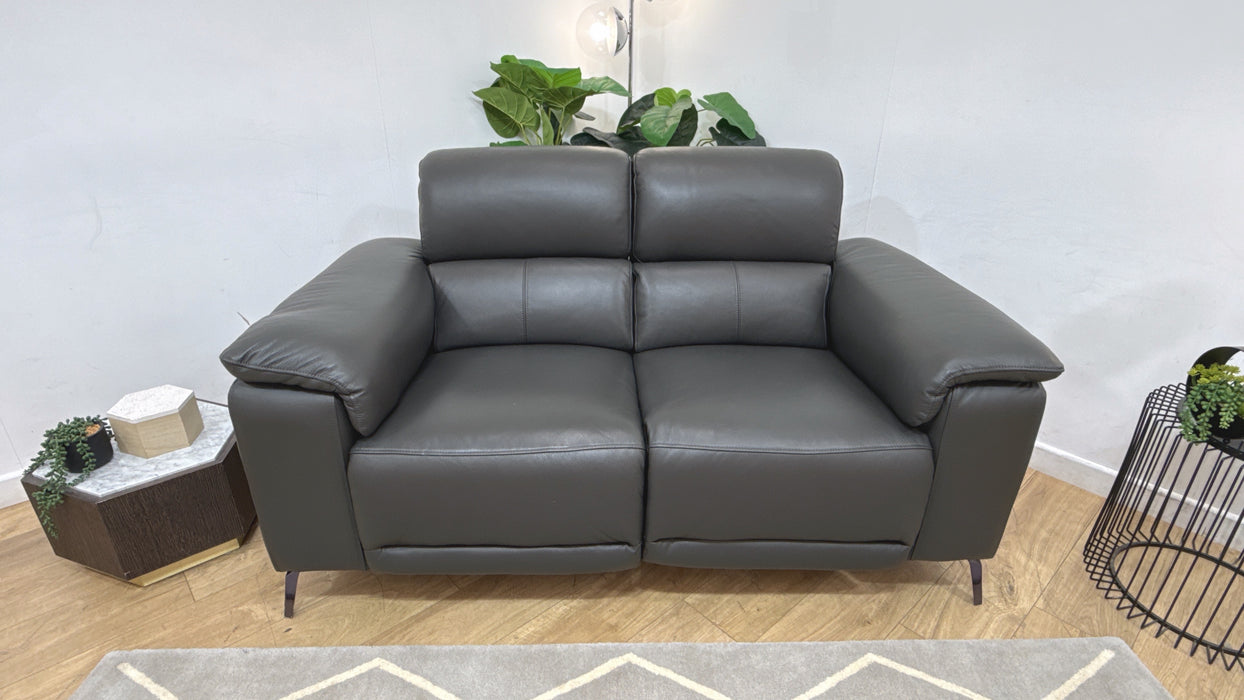 Sofology Fratelli Leather 2 Seater Power Recliner/Headrest in Trusty Embossed Charcoal