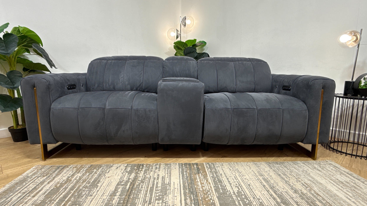 Sofology Paramount Fabric 2.5 Seater Console Power Recliner/Headrest Heated Seats Speakers in Nubuck Feel Charcoal