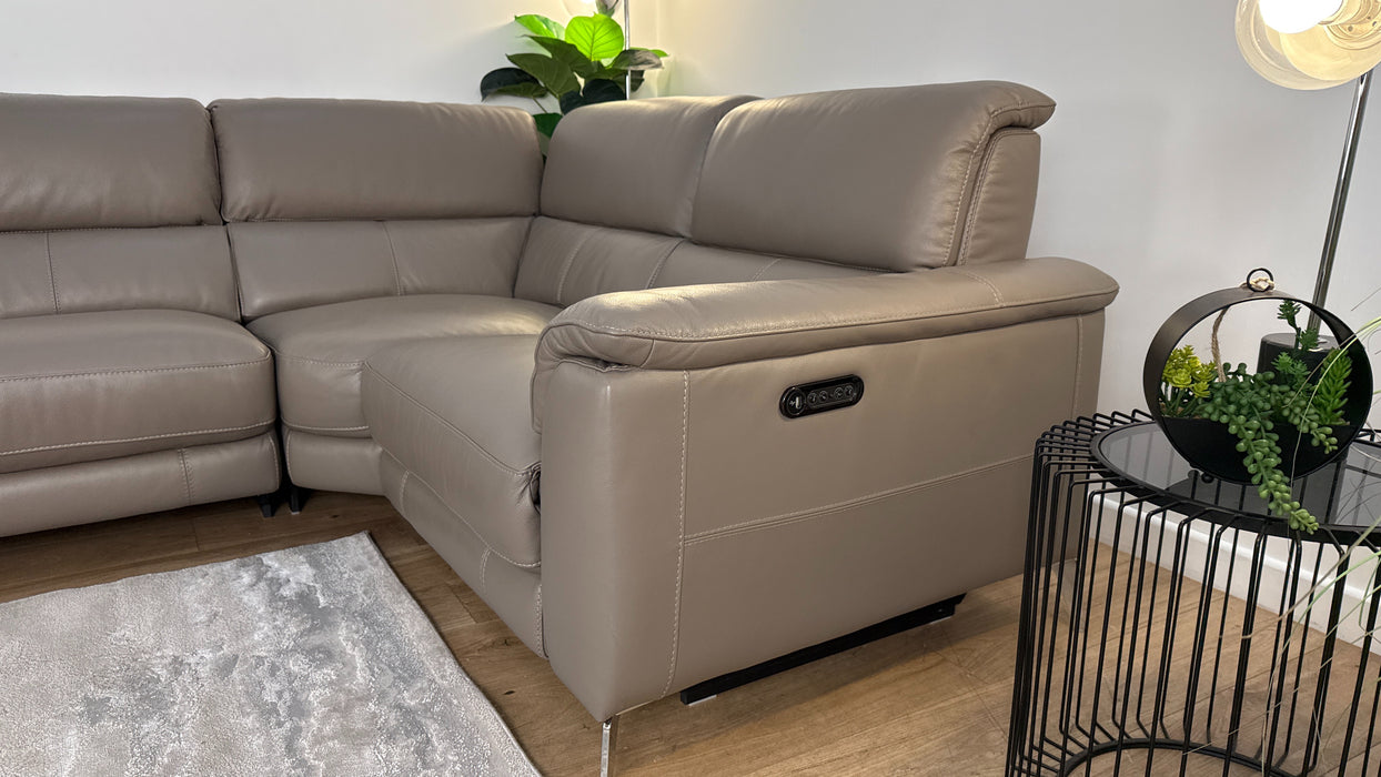 Sofology The Illinois 2 Corner 1 Leather Recliner Sofa in Trusty Soft Sheen Taupe