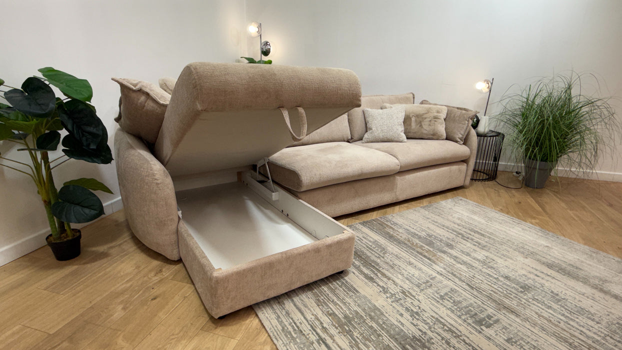 Sofology Portobello Fabric Chaise 4 Seater Storage Foam Seats in Teddy Chenille Natural Mix