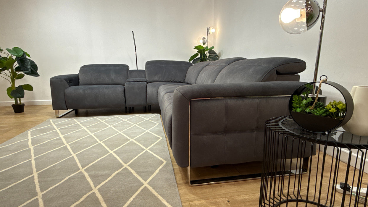 Sofology The Marvella Fabric 1.5 Console Corner 3 Power Recliner/Headrest in Lifestyle Flecked Charcoal