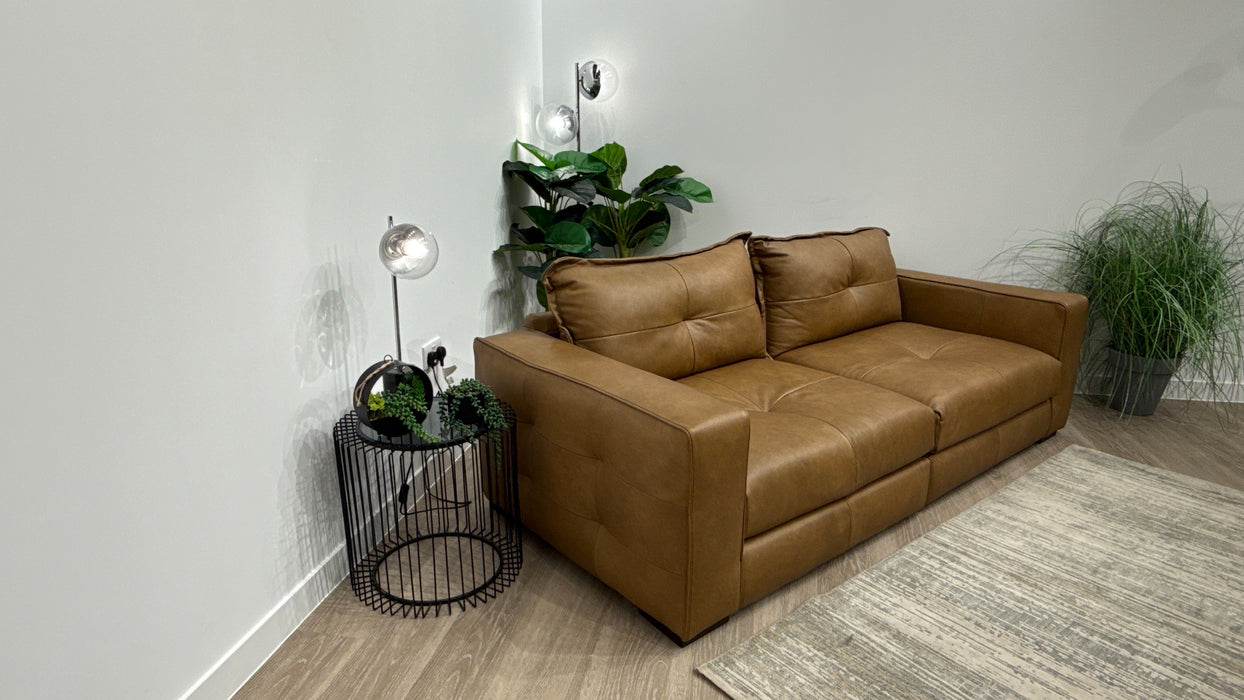 Sofology Artisan Leather 4 Seater Split in Relaxed Natural Grain Leather Tan/Natural Mix