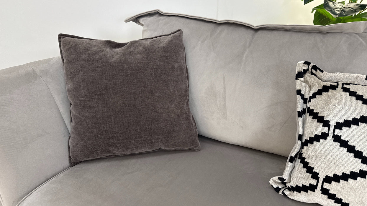 Sofology Gabrielle Fabric 4 Seater Chrome Trim in Plush Pebble/Alexa Truffle