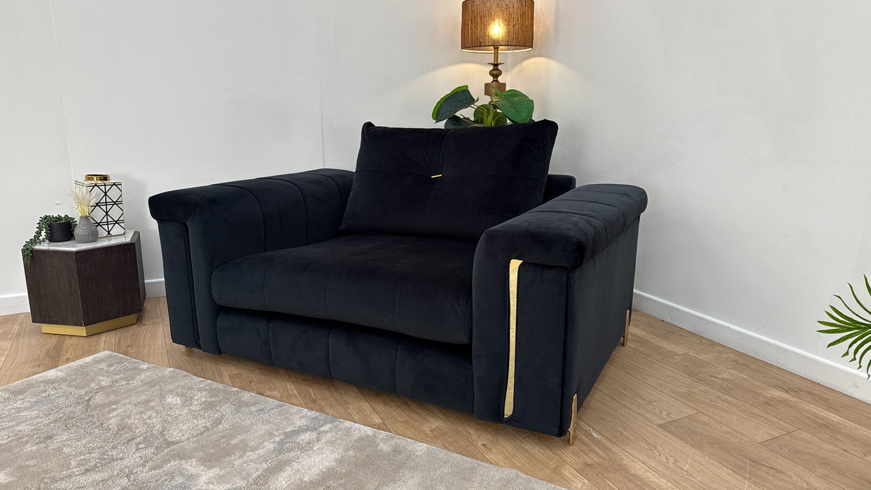 Sofology The Oscar Loveseat Gold Trim in Super Matt Velvet Black