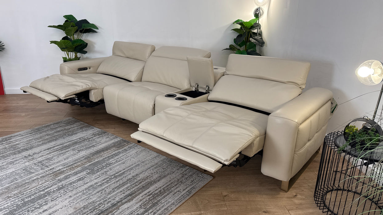 Sofology Marvella Leather 4 Seater Split + Console Recliner in Bone China
