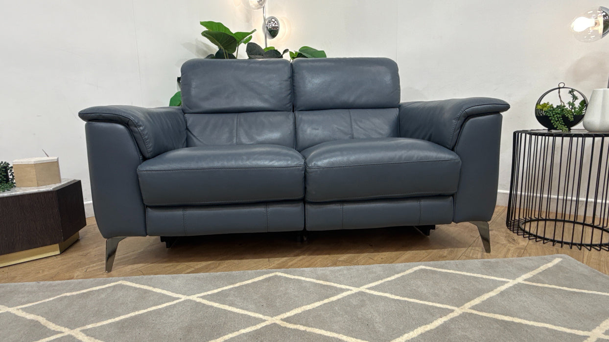 Sofology Illinois Leather 2 Seater Power Recliner/Headrest Heated Seats in Trusty Soft Sheen Smoke Blue