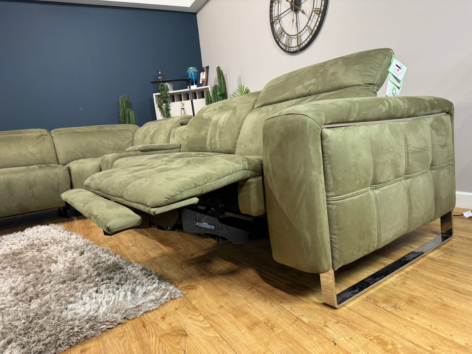 Marvella Fabric 3 Seater Corner Console 3 Seater - Lifestyle Plush Olive - Power Headrest Power Recliner (WA2)