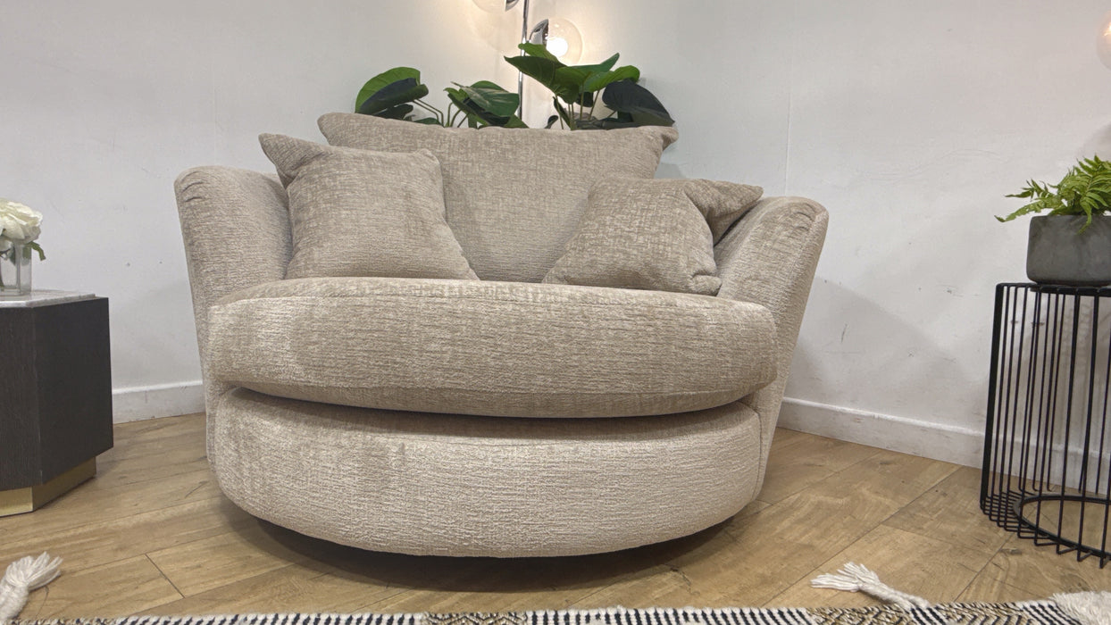 Sofology Majestica Fabric Cuddler Swivel Chair in Teddy Chenille Natural