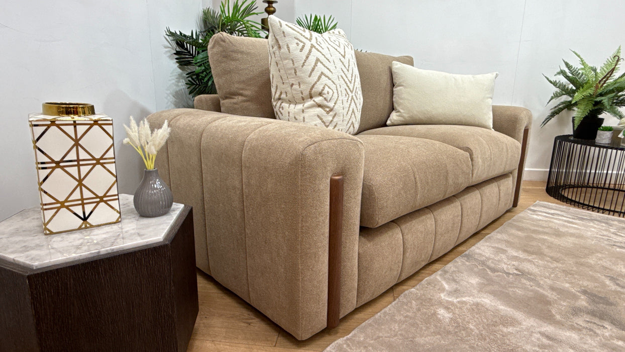 Sofology Soho Fabric 2 Seater Dark Wood Trim in Micro Boucle Mink/Natural Mix