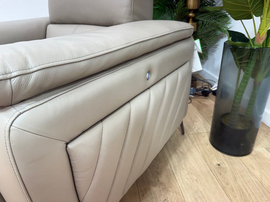 Sofology Fratelli Leather Chair Power Recliner/Headrest in Trusty Embossed Stone