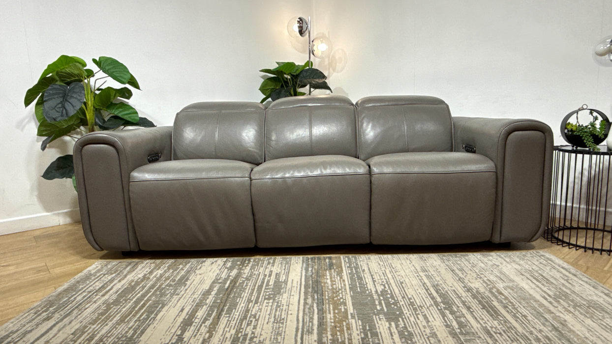 Sofology Premiere Leather 3 Seater Power Recliner/Headrest Heated Seat in Trusty Embossed Elephant