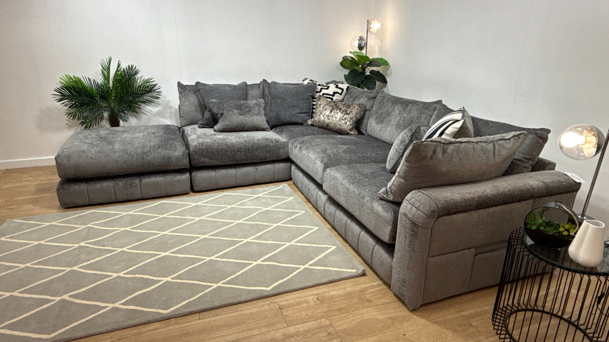 Sofology Westwood Fabric Chaise 1 Corner 3 No Trim in Teddy Chenille Slate Mix