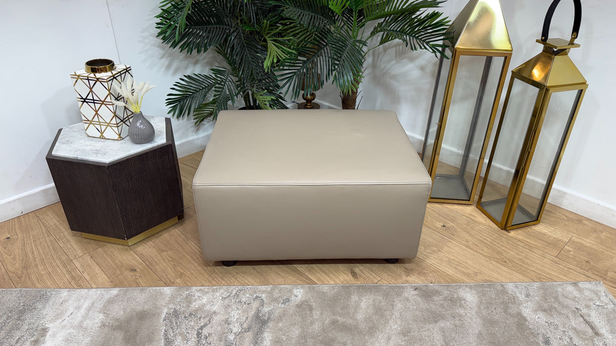 Sofology Premiere Leather Designer Footstool in Trusty Embossed Stone