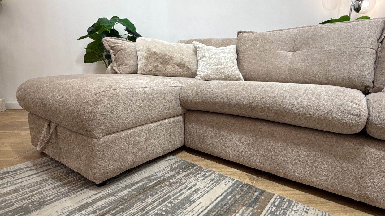 Sofology Portobello Fabric Chaise 4 Seater Storage Foam Seats in Teddy Chenille Natural Mix