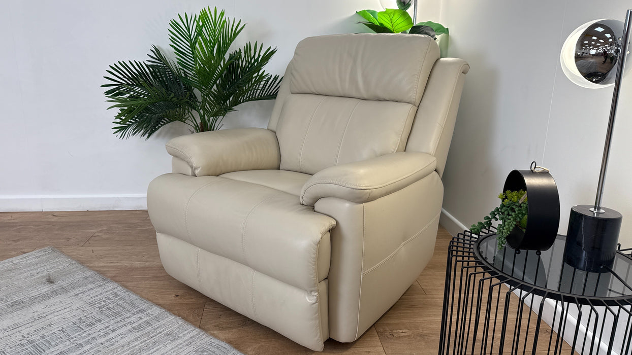 Sofology Gracie Leather Chair Manual Recliner in Trusty Sheen Bone China