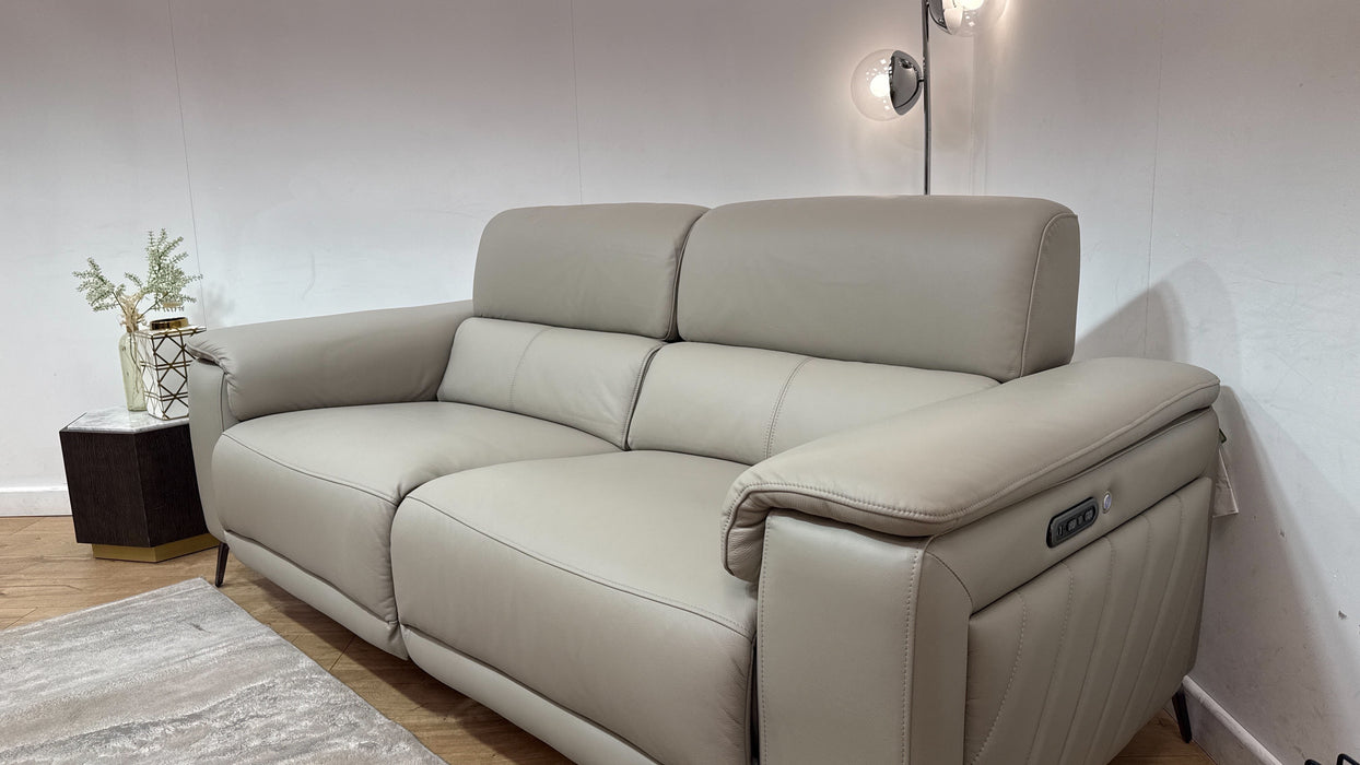 Sofology Fratelli Leather 2.5 Seater Power Recliner/Headrest in Trusty Embossed Light Grey