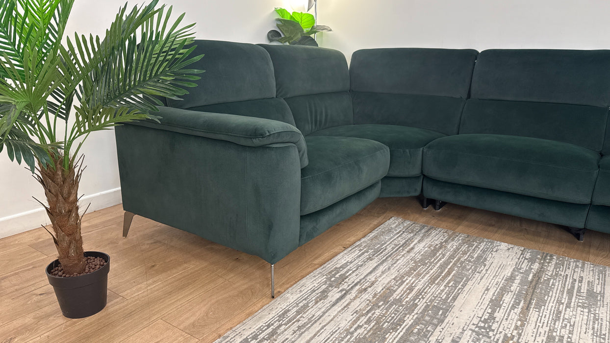 Sofology Illinois Fabric 1 Corner 2 Power Recliner/Heaadrest in Lifestyle Mottled Dark Green