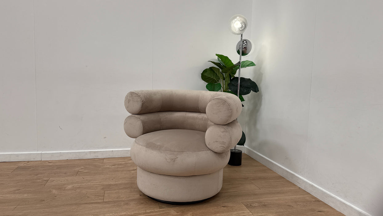 Sofology The Fitzrovia Fabric Swivel Chair in Matt Velvet Stone All Over Without Trim