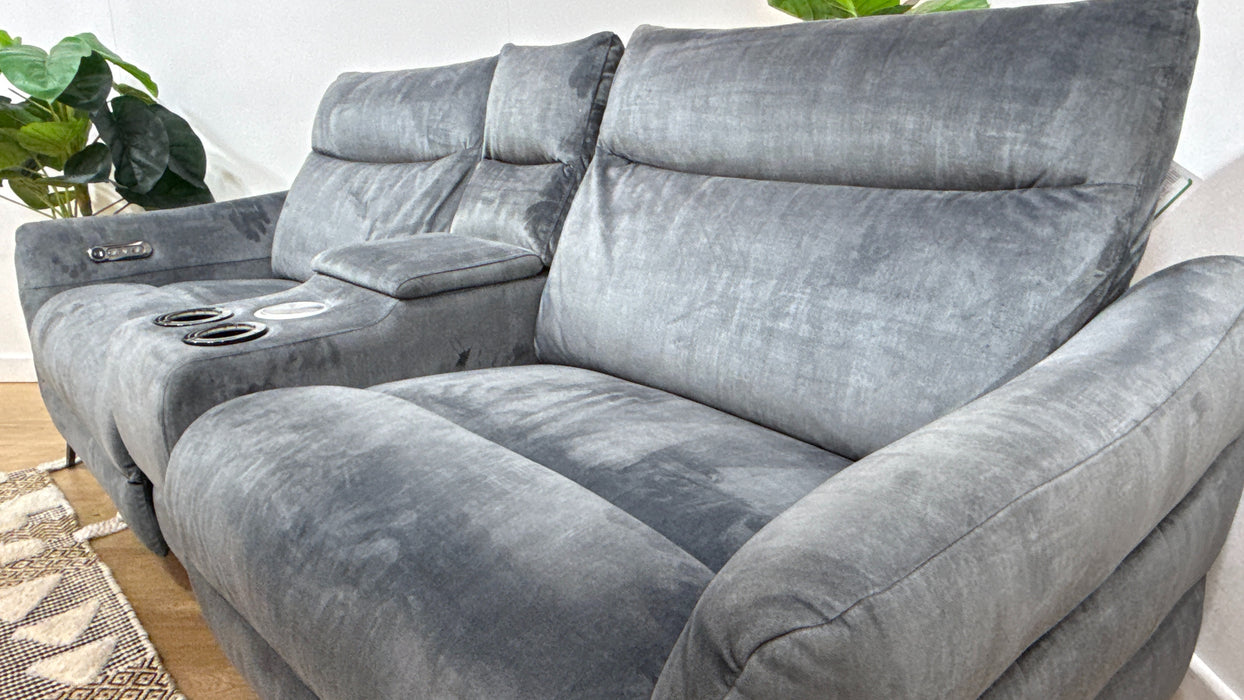 Sofology Renato Fabric 2.5 Seater Console Power Recliner in Heritage Velvet Granite