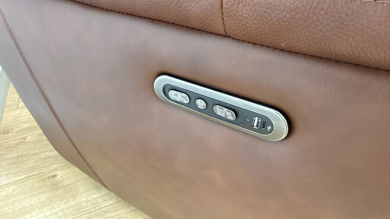 Sofology Bradie Leather 3 Seater Power Recliner/Headrest in Trusty Embossed Chestnut