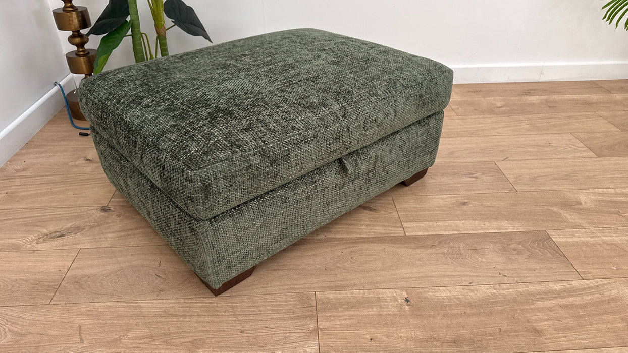 Sofology Tallulah Fabric Storage Footstool in Basketweave Chenille Forest Green