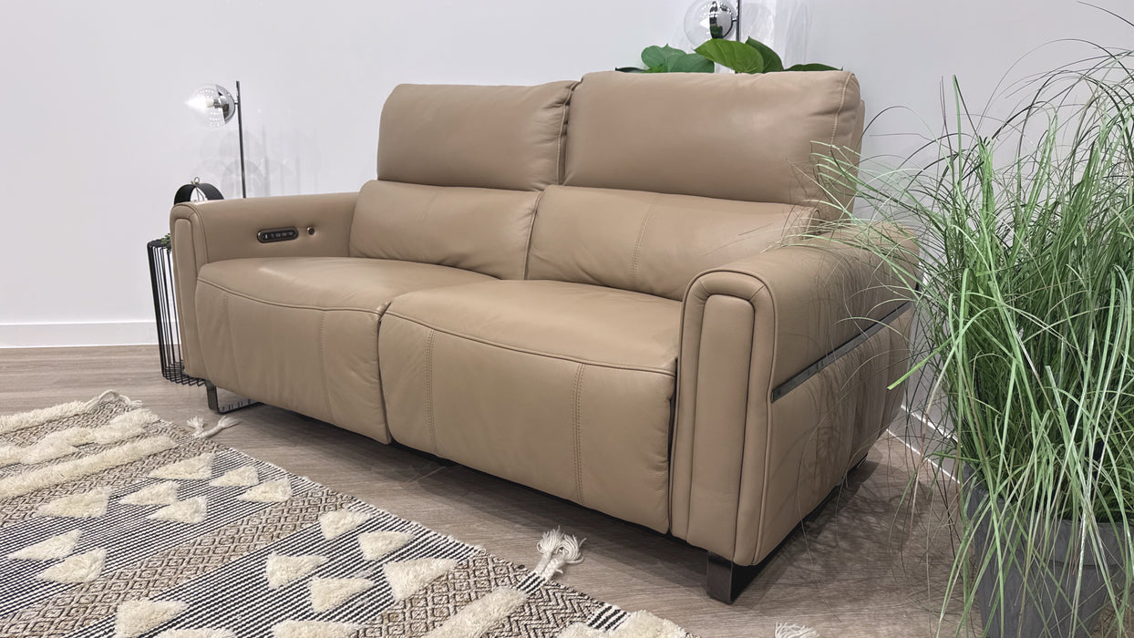 Sofology Ravello Leather 2.5 Seater Power Recliner/Headrest Heated Seats Lumbar Support in Trusty Embossed Mushroom