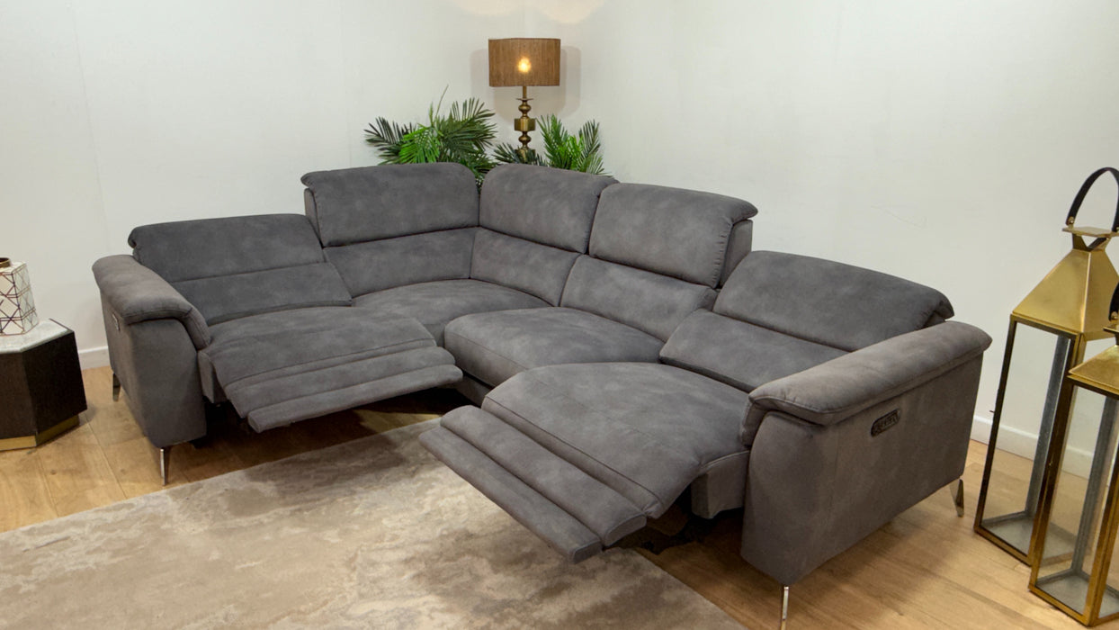 Sofology Illinois Fabric 1 Corner 2 Power Recliner/Headrest in Lifestyle Mottled Charcoal