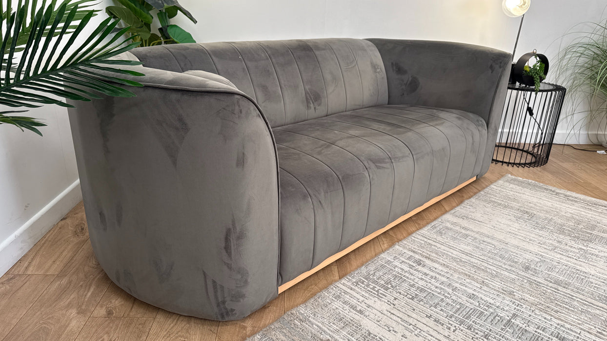 Sofology The Fitzrovia Fabric 3 Seater in Matt Velvet Slate Mix With Light Wood Trim