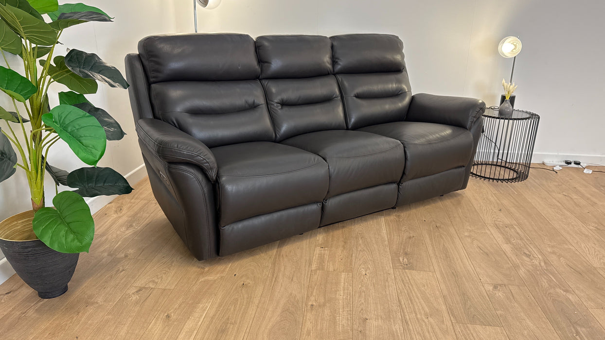 Broxton 3 Seater - Power Recliner -Power headrest - Leather Sofa - Black