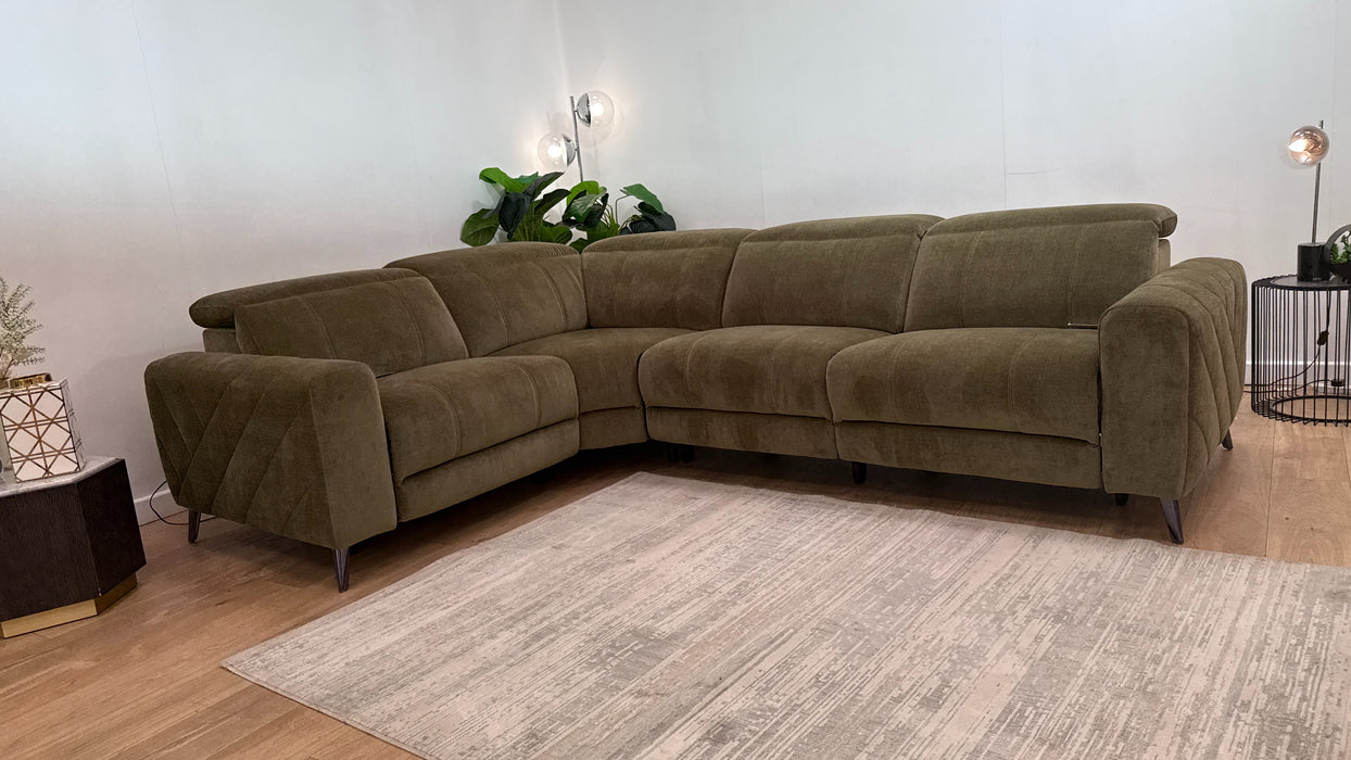 Sofology Allure Fabric 1.5 Corner 3 Power Recliner/Headrest Heated Seats Lumbar in Relaxed Chenille Olive Green