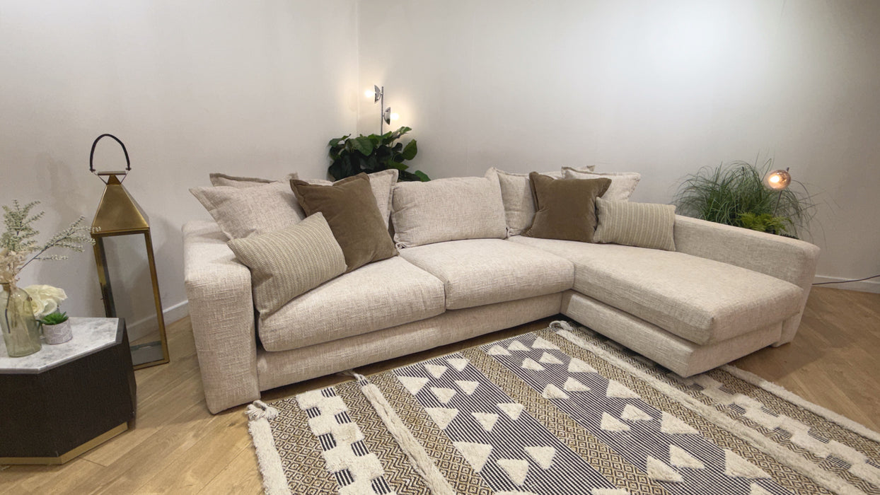 Sofology Cove Fabric Grande Chaise Light Wood Panel in Artisan Chenille Ecru Mix